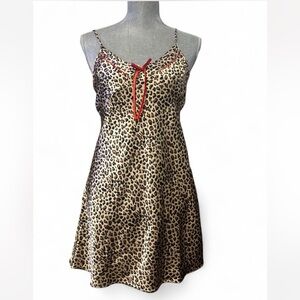 Leopard Print Slip Dress with Red Accent